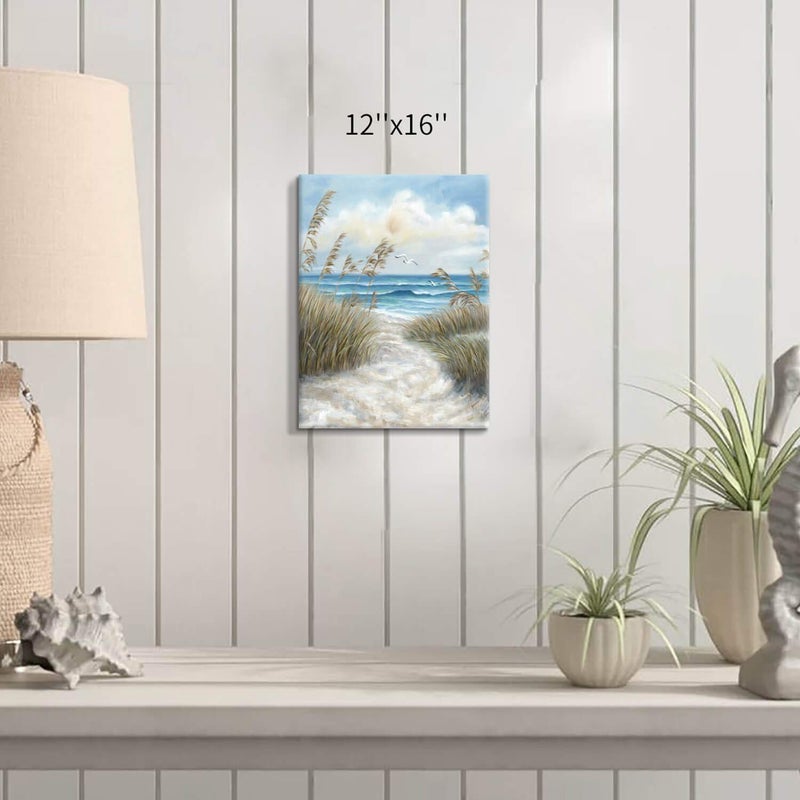 Hardy Gallery Abstract Beach Picture Wall Art: Sandy Path to Ocean with Sea Grass Artwork Painting for Bedroom (16'' x 12'' x 1 Panel) - Image 2